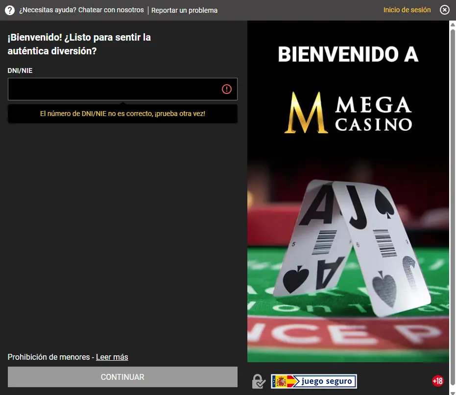 mega casino proceso de registro 